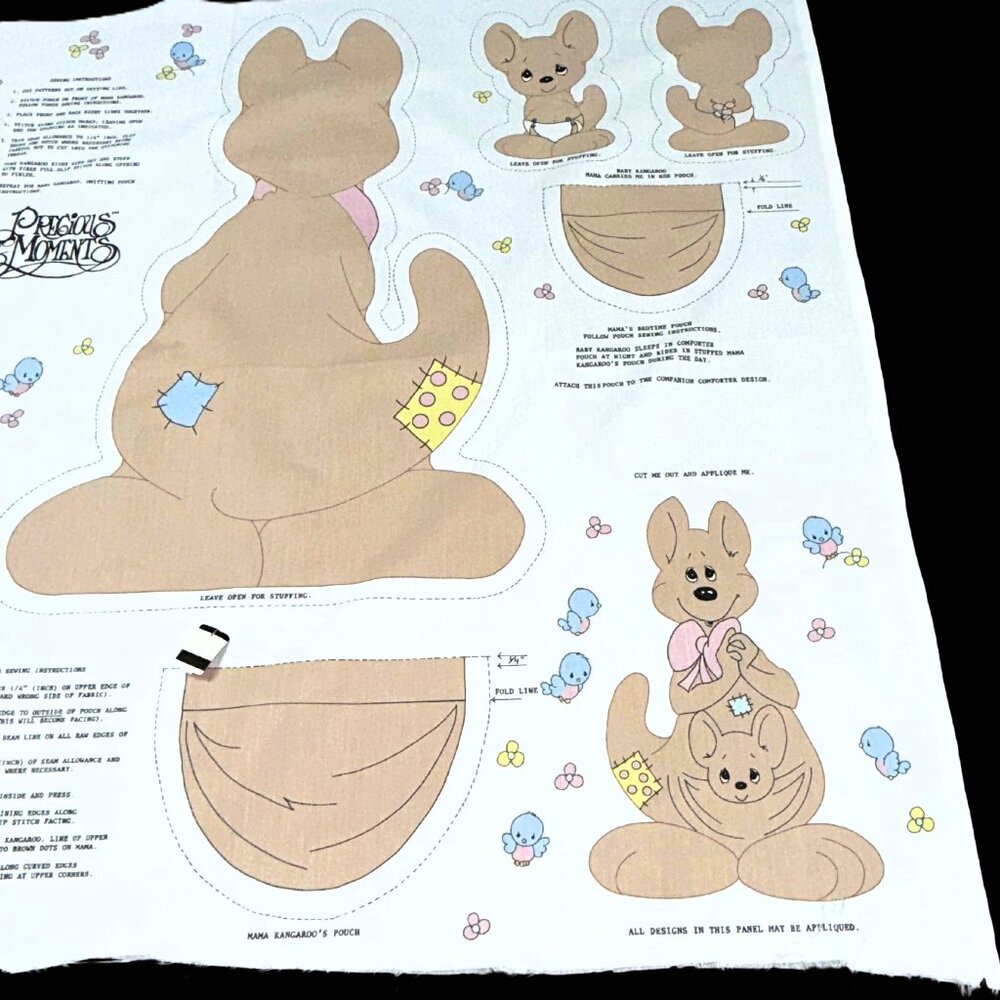 Vintage 1991 Precious Moments Mama & Baby Kangaroo Cut & Sew Fabric Panel Uncut - Picture 4 of 10